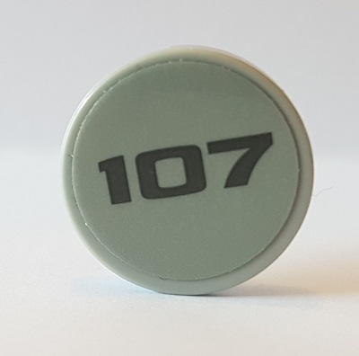 Tile, Round 2 x 2 with Bottom Stud Holder with Dark Bluish Gray '107' on Light Bluish Gray Background Pattern (Sticker) - Set 10269