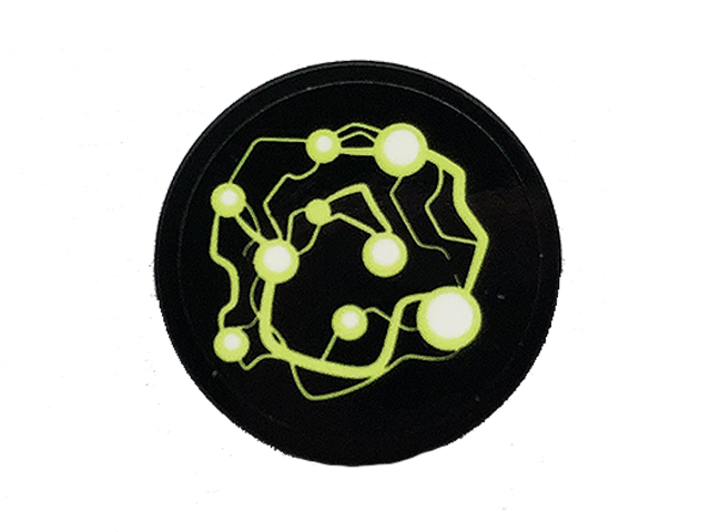 Tile, Round 2 x 2 with Bottom Stud Holder with Lime Energy Pattern (Sticker) - Set 70418