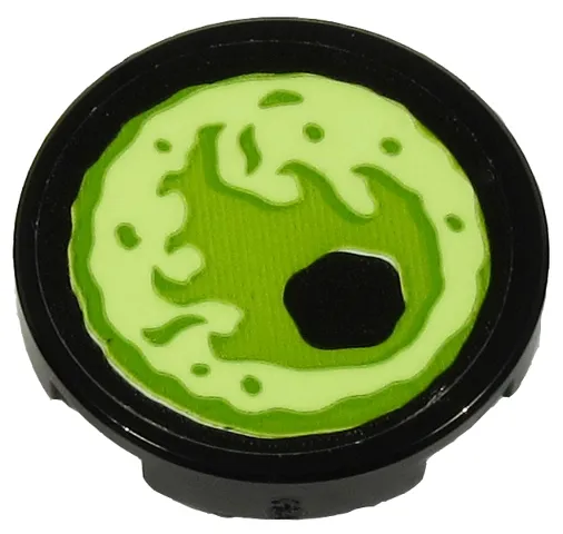 Tile, Round 2 x 2 with Bottom Stud Holder with Yellowish Green Eye on Black Background Pattern Model Right Side (Sticker) - Set 70432