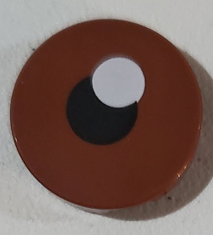 Tile, Round 2 x 2 with Bottom Stud Holder with Black Pupil and White Glint Pattern