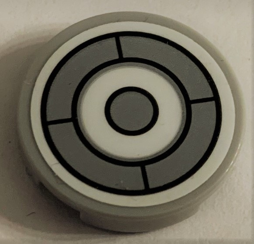 Tile, Round 2 x 2 with Bottom Stud Holder with SW Millennium Falcon Dark Bluish Gray and White Circles Pattern (Sticker) - Set 75212