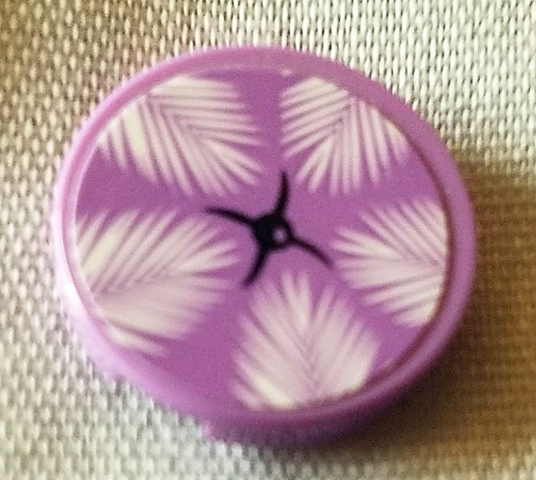 Tile, Round 2 x 2 with Bottom Stud Holder with Medium Lavender Seat Cushion with Black Button Pattern (Sticker) - Set 41347