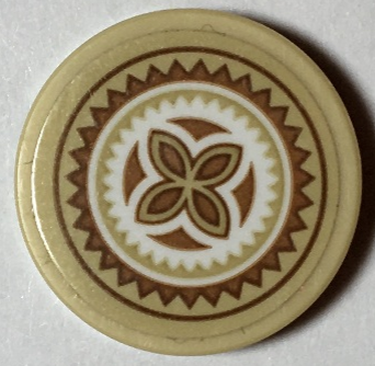 Tile, Round 2 x 2 with Bottom Stud Holder with Medium Nougat, Tan and White Hawaiian Tribal Pattern (Sticker) - Set 41149
