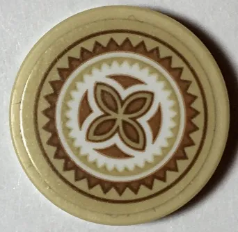 Tile, Round 2 x 2 with Bottom Stud Holder with Medium Nougat, Tan and White Hawaiian Tribal Pattern (Sticker) - Set 41149