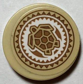 Tile, Round 2 x 2 with Bottom Stud Holder with Medium Nougat, Tan and White Hawaiian Sea Turtle Tribal Pattern (Sticker) - Set 41149