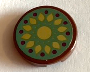 Tile, Round 2 x 2 with Bottom Stud Holder with Gold Petals and Magenta Dots on Sand Green Background Pattern (Sticker) - Set 41068