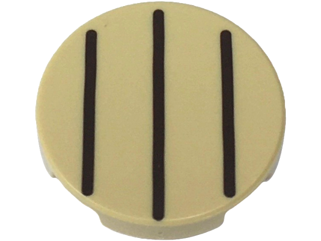 Tile, Round 2 x 2 with Bottom Stud Holder with 3 Dark Brown Lines Pattern (Super Mario Dry Bones Stomach)