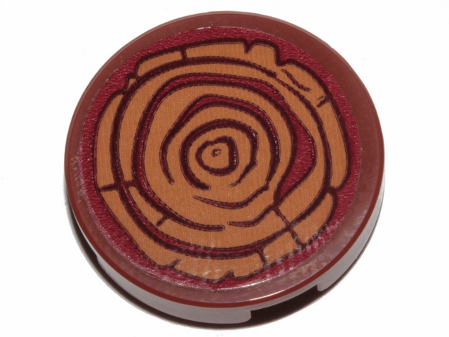 Tile, Round 2 x 2 with Bottom Stud Holder with Tree Stump / Wood Grain Pattern (Sticker) - Set 41424
