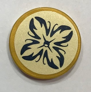 Tile, Round 2 x 2 with Bottom Stud Holder with Cushion with Dark Blue Trim and Button on Pearl Gold Background Pattern (Sticker) - Set 41154