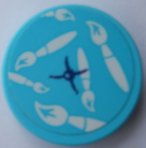 Tile, Round 2 x 2 with Bottom Stud Holder with Medium Azure Pillow and White Paintbrushes Pattern (Sticker) - Set 41336