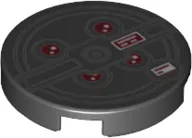 Tile, Round 2 x 2 with Bottom Stud Holder with Red Lights and Black Concentric Circles (Proton Pack) Pattern