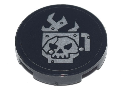 Tile, Round 2 x 2 with Bottom Stud Holder with Coffee Cup with Skull, Steam and Metal Rivets Pattern (Sticker) - Set 70840