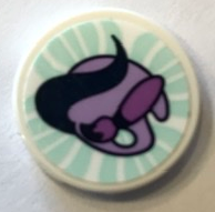 Tile, Round 2 x 2 with Bottom Stud Holder with Lavender Paint Palette and Brush on Light Aqua Background Pattern (Sticker) - Set 41365