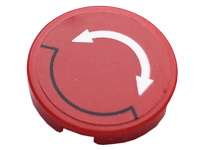 Tile, Round 2 x 2 with Bottom Stud Holder with White Double Curved Arrow on Red Background Pattern (Sticker) - Sets 60186 / 60258