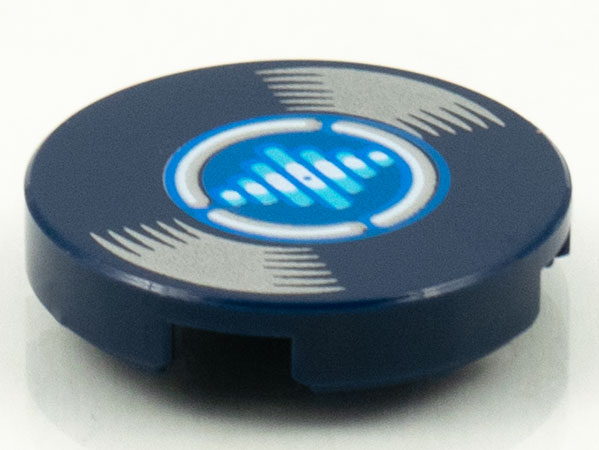 Tile, Round 2 x 2 with Bottom Stud Holder with LP Record, Medium Azure and White Lines on Blue Label Pattern