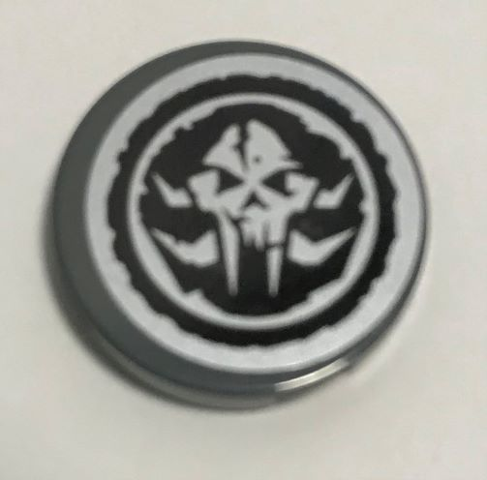 Tile, Round 2 x 2 with Bottom Stud Holder with Alien Skull in Black Circle Pattern (Sticker) - Set 70228