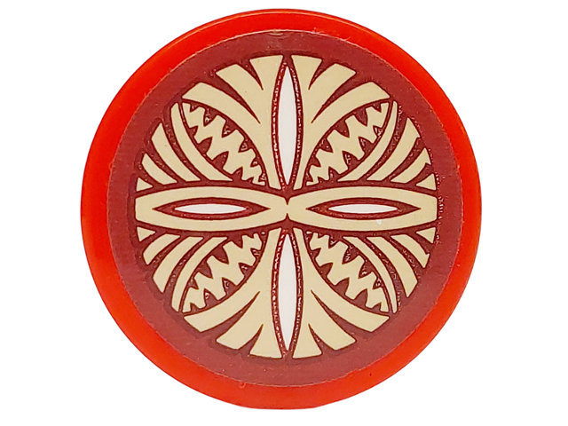 Tile, Round 2 x 2 with Bottom Stud Holder with Dark Red, Tan and White Hawaiian Tribal Pattern (Sticker) - Set 41149