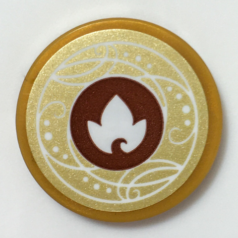 Tile, Round 2 x 2 with Bottom Stud Holder with Elves Earth Power Icon with Ornate Border Pattern (Sticker) - Set 41196