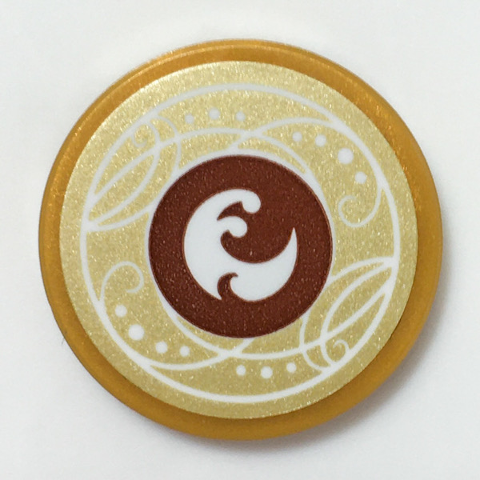 Tile, Round 2 x 2 with Bottom Stud Holder with Elves Water Power Icon with Ornate Border Pattern (Sticker) - Set 41196