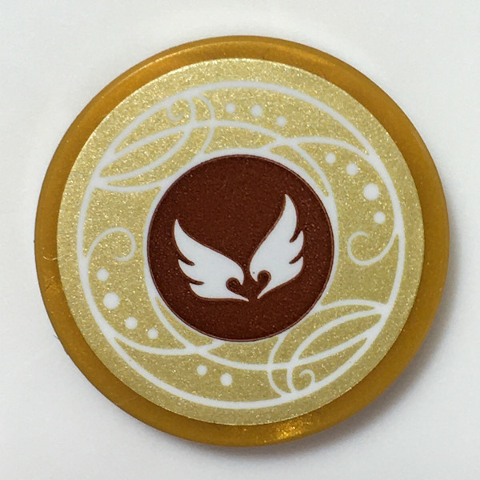 Tile, Round 2 x 2 with Bottom Stud Holder with Elves Wind Power Icon with Ornate Border Pattern (Sticker) - Set 41196