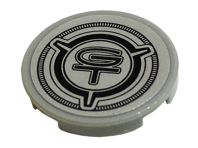 Tile, Round 2 x 2 with Bottom Stud Holder with Black 'GT' Pattern (Sticker) - Set 10265