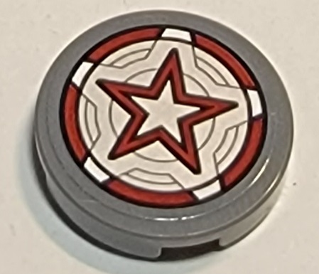 Tile, Round 2 x 2 with Bottom Stud Holder with Red Guardian Shield with Star Pattern (Sticker) - Set 77905
