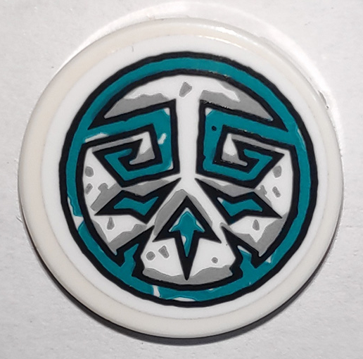 Tile, Round 2 x 2 with Bottom Stud Holder with Dark Turquoise Tribal Symbol in Circle Pattern (Sticker) - Set 71747