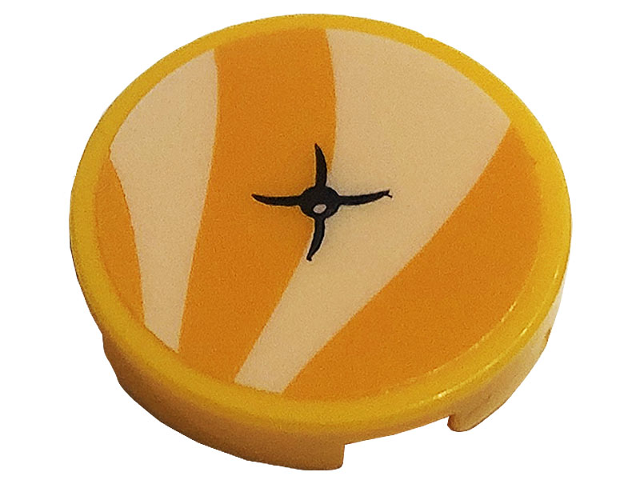 Tile, Round 2 x 2 with Bottom Stud Holder with Bright Light Orange Cushion and Black Button Pattern (Sticker) - Set 41444