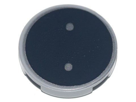 Tile, Round 2 x 2 with Bottom Stud Holder with Metallic Silver ':' Colon Pattern