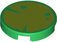 Tile, Round 2 x 2 with Bottom Stud Holder with Lime Lily Pad Pattern