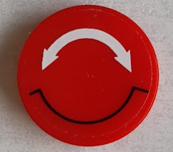 Tile, Round 2 x 2 with Bottom Stud Holder with White Double Curved Arrow on Transparent Background Pattern (Sticker) - Set 60188