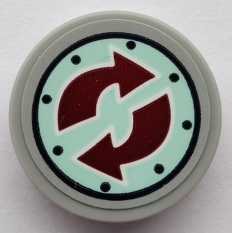 Tile, Round 2 x 2 with Bottom Stud Holder with Dark Red Arrows and Black Dots Pattern (Sticker) - Set 75551