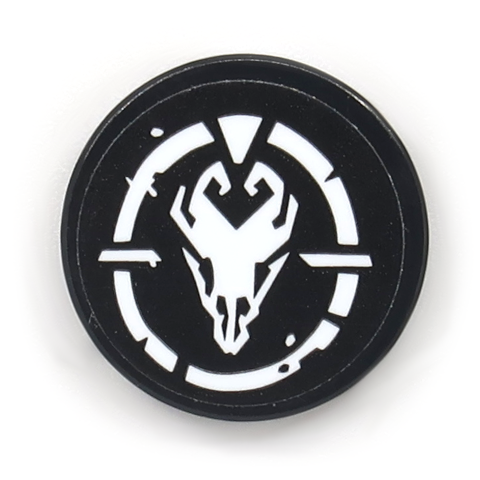 Tile, Round 2 x 2 with Bottom Stud Holder with White Bone Skull, Worn with Dots Pattern (Sticker) - Set 70655