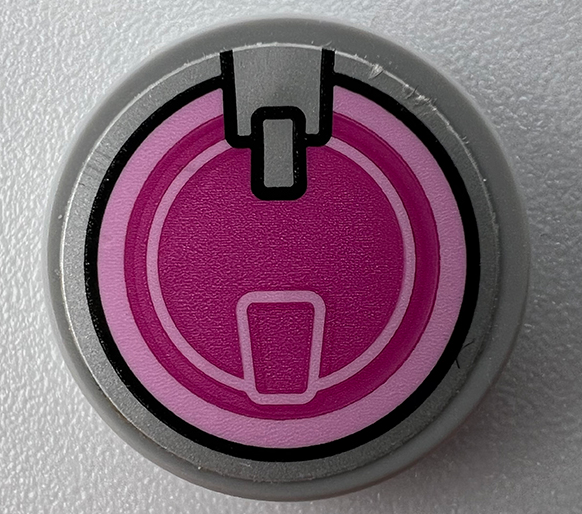 Tile, Round 2 x 2 with Bottom Stud Holder with Hatch with Bright Pink and Dark Pink Circles Pattern (Sticker) - Set 75973