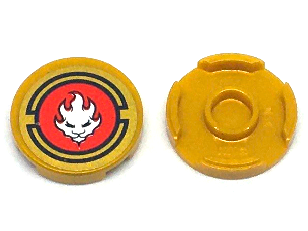 Tile, Round 2 x 2 with Bottom Stud Holder with White Lion Head in Red Circle Pattern (Sticker) - Set 70500