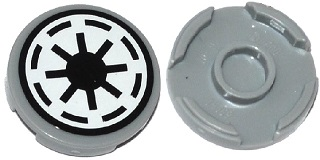 Tile, Round 2 x 2 with Bottom Stud Holder with SW Galactic Republic Logo on White Background, Black Border, Thick Gaps Pattern (Sticker) - Sets 75021 / 75039