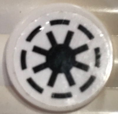 Tile, Round 2 x 2 with Bottom Stud Holder with SW Galactic Republic Logo on White Background, White Border, Thick Gaps Pattern (Sticker) - Set 75087