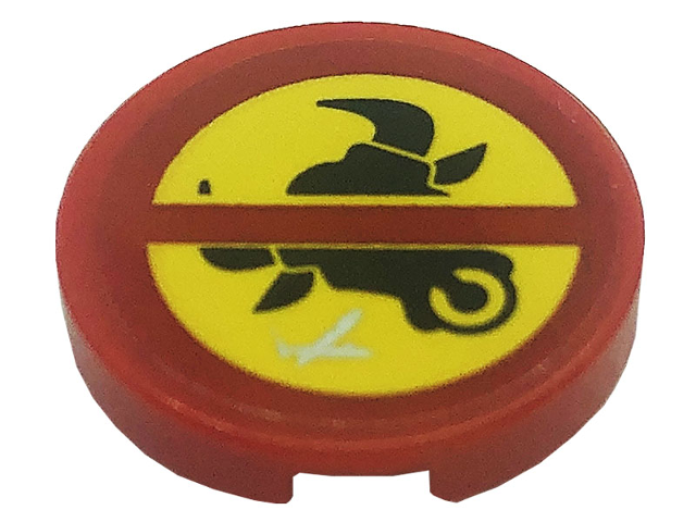 Tile, Round 2 x 2 with Bottom Stud Holder with Black Bull Head on Yellow Background Pattern (Sticker) - Set 80008