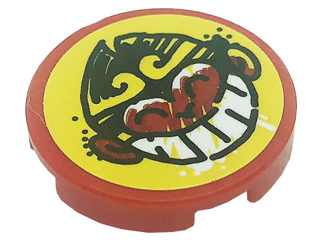Tile, Round 2 x 2 with Bottom Stud Holder with Monkey Head on Yellow Background Pattern (Sticker) - Set 80008