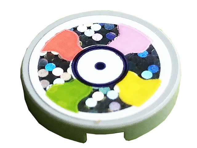 Tile, Round 2 x 2 with Bottom Stud Holder with Bright Pink, Coral, Lime and Yellow Sectors (Compact Disk) Pattern (Sticker) - Set 41250