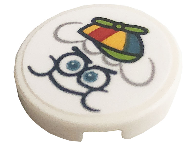 Tile, Round 2 x 2 with Bottom Stud Holder with Face and Propeller Hat Pattern (Sticker) - Set 41256