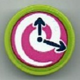 Tile, Round 2 x 2 with Bottom Stud Holder with Clock and Dark Pink and White Spiral Pattern (Sticker) - Set 41393