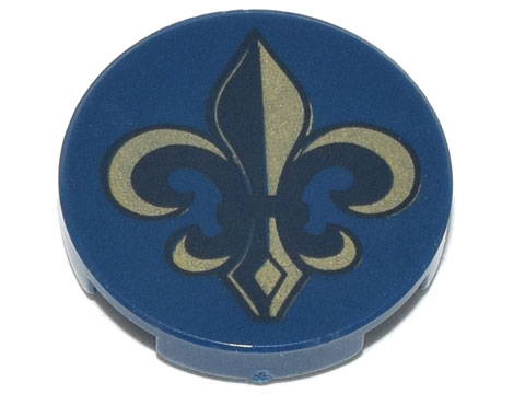 Tile, Round 2 x 2 with Bottom Stud Holder with Gold and Black Fleur-de-lis Pattern