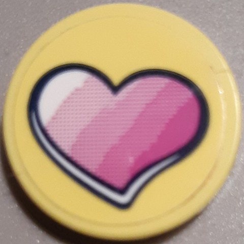 Tile, Round 2 x 2 with Bottom Stud Holder with Striped Pink Heart Pattern (Sticker) - Set 41343