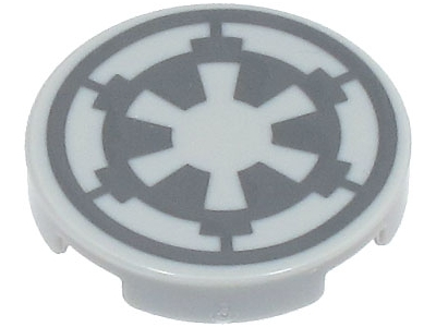 Tile, Round 2 x 2 with Bottom Stud Holder with Dark Bluish Gray SW Imperial Logo Pattern