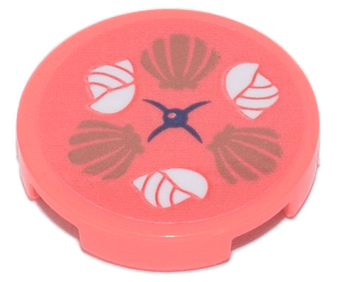 Tile, Round 2 x 2 with Bottom Stud Holder with Seat Cushion with White and Gold Seashells Pattern (Sticker) - Set 41700