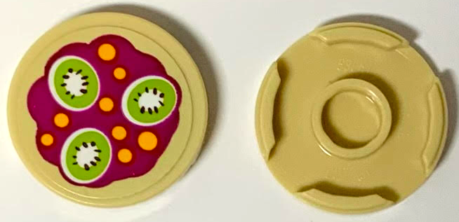 Tile, Round 2 x 2 with Bottom Stud Holder with Yellow Spots and 3 Kiwi Fruit Slices Pattern (Sticker) - Set 41033