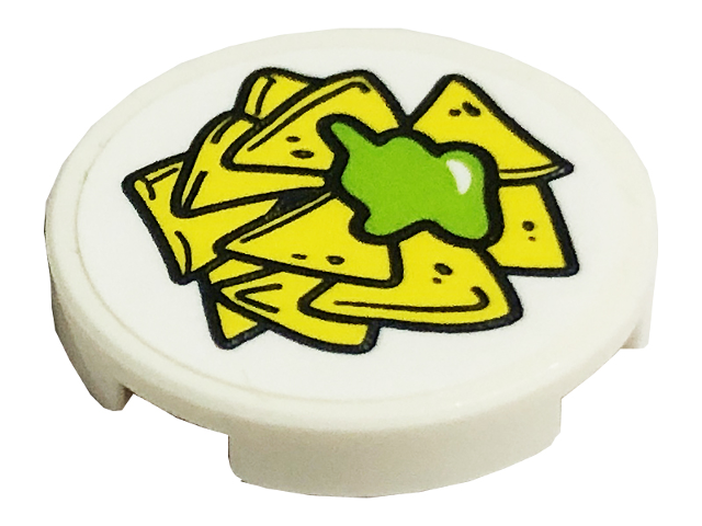 Tile, Round 2 x 2 with Bottom Stud Holder with Yellow Corn Chips and Lime Guacamole Pattern (Sticker) - Set 41701