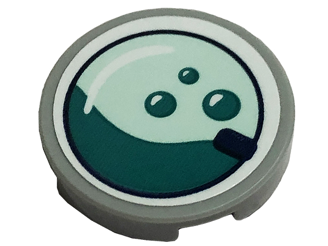 Tile, Round 2 x 2 with Bottom Stud Holder with Dark Turquoise Water and Bubbles on Light Aqua Background Pattern (Sticker) - Set 41449