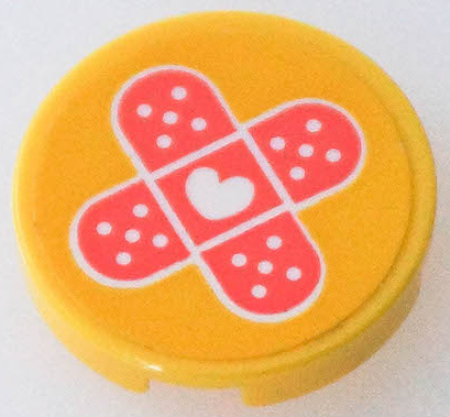 Tile, Round 2 x 2 with Bottom Stud Holder with White Heart on 2 Coral Bandages Pattern (Sticker) - Set 41394